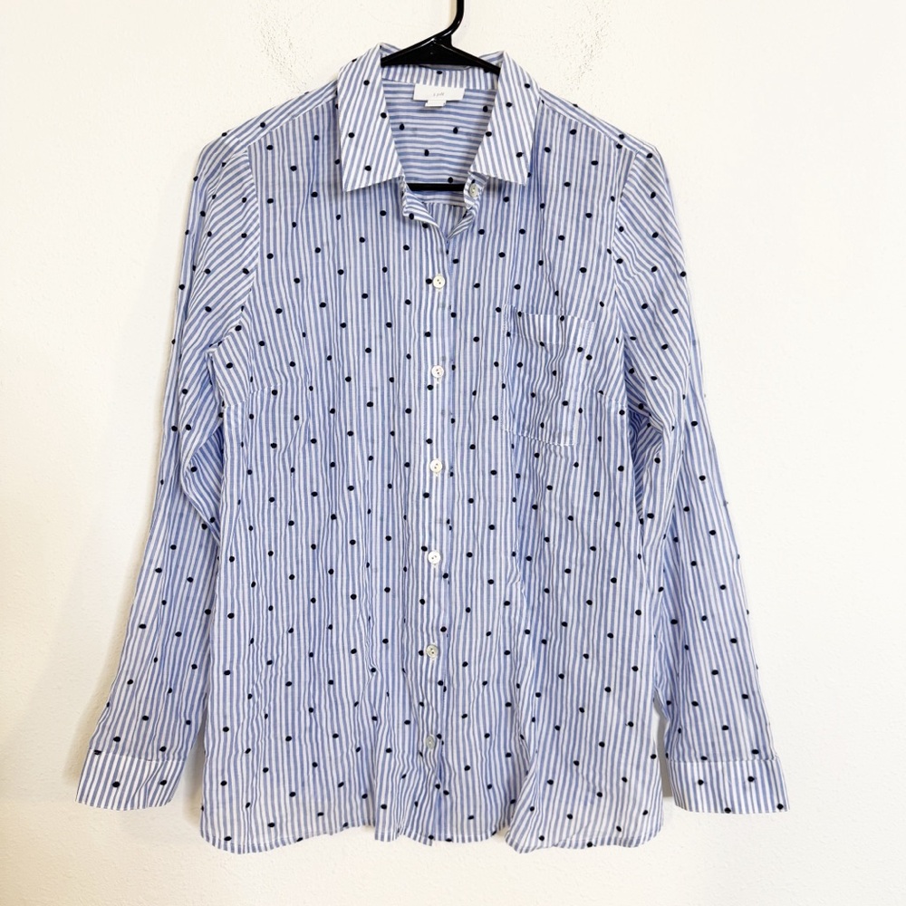 J.jill Blue Striped embroidered dot button down Shirt